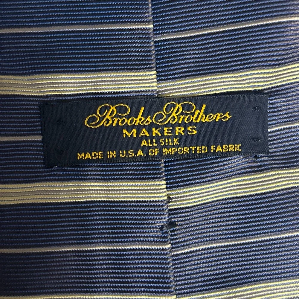Brooks Brothers Makers‎ Tie Navy Gold Striped 100% Silk Classic Business USA